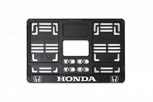 Рамка автомобильного номера квадратная 290 х 170 черная УФ-печать "Honda"