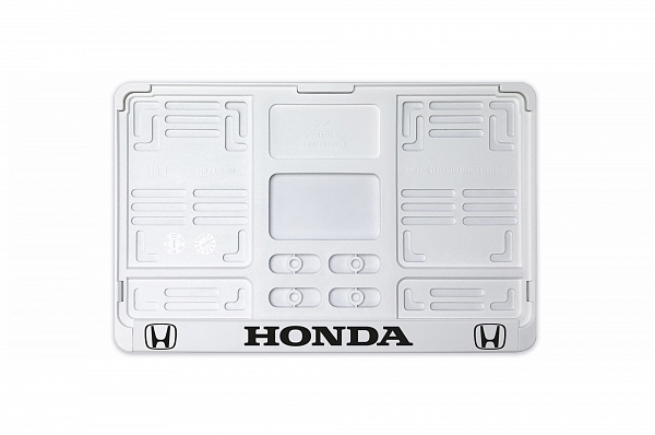 Рамка автомобильного номера квадратная 290 х 170 белая УФ-печать "Honda"