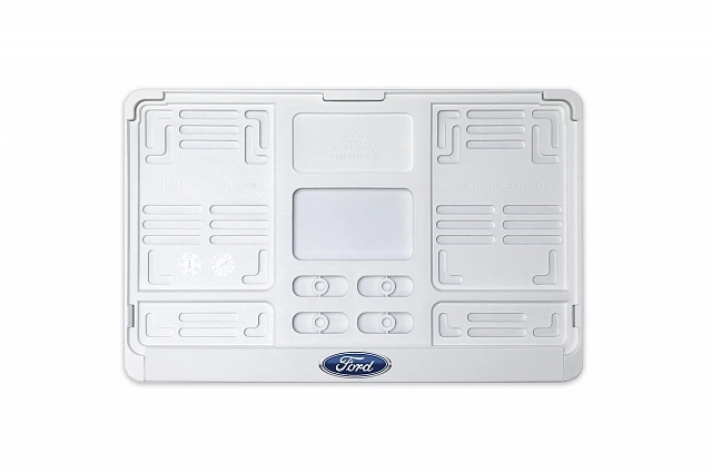 Рамка автомобильного номера квадратная 290 х 170 белая УФ-печать "Ford"