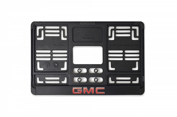 Рамка автомобильного номера квадратная 290 х 170 черная УФ-печать "GMC"