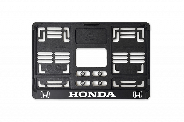 Рамка автомобильного номера квадратная 290 х 170 черная УФ-печать "Honda"
