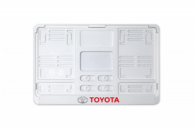 Рамка автомобильного номера квадратная 290 х 170 белая УФ-печать "Toyota"