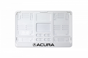 Рамка автомобильного номера квадратная 290 х 170 белая УФ-печать "Acura"