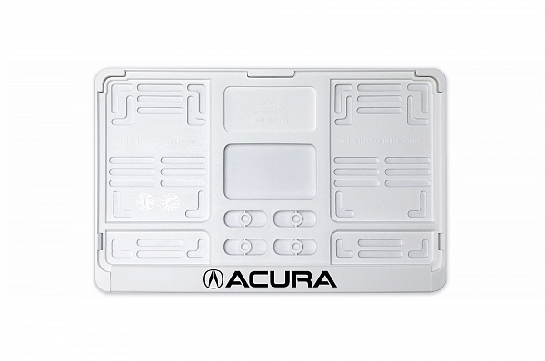 Рамка автомобильного номера квадратная 290 х 170 белая УФ-печать "Acura"