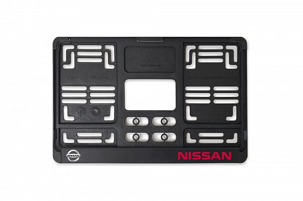 Рамка автомобильного номера квадратная 290 х 170 черная УФ-печать "Nissan"