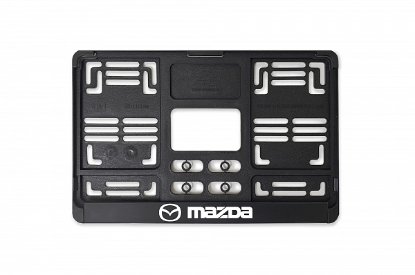 Рамка автомобильного номера квадратная 290 х 170 черная УФ-печать "Mazda"