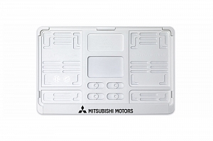 Рамка автомобильного номера квадратная 290 х 170 белая УФ-печать "Mitsubishi"