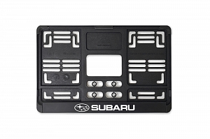 Рамка автомобильного номера квадратная 290 х 170 черная УФ-печать "Subaru"