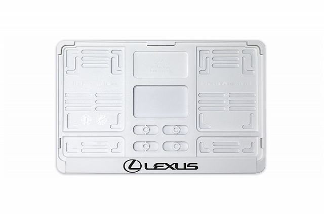 Рамка автомобильного номера квадратная 290 х 170 белая УФ-печать "Lexus"