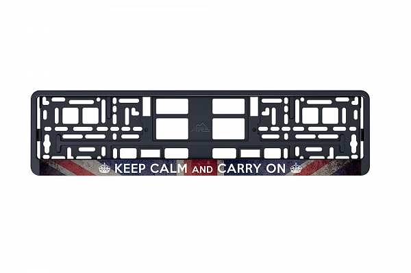 Рамка автомобильного номера УФ-печать Автостандарт черная "Keep calm британский флаг"
