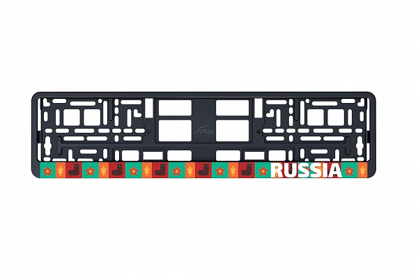 Рамка автомобильного номера УФ-печать Автостандарт черная "Russia"