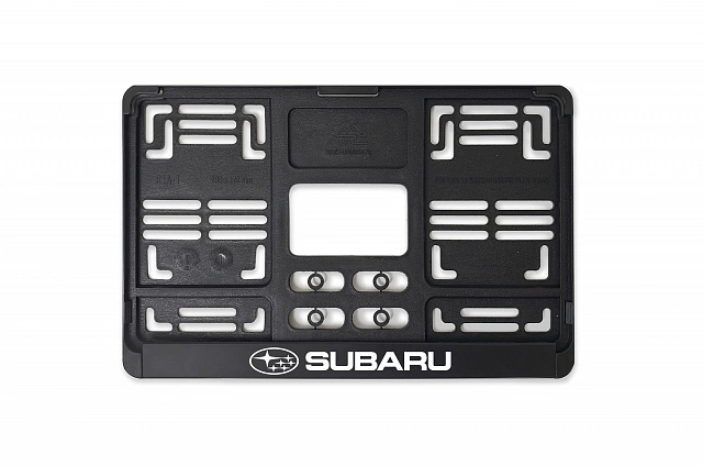 Рамка автомобильного номера квадратная 290 х 170 черная УФ-печать "Subaru"