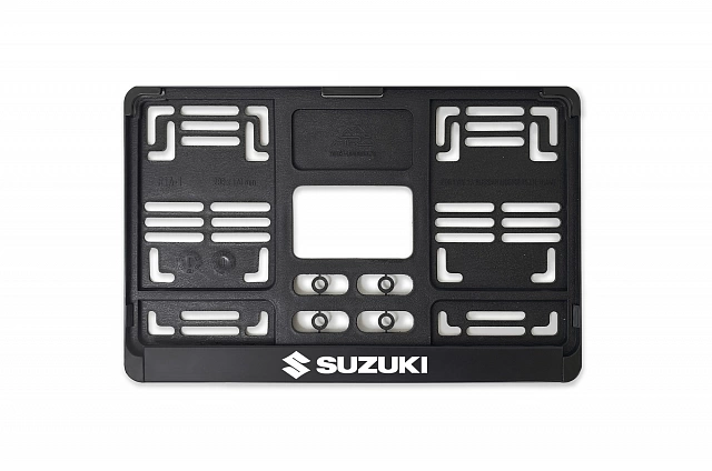 Рамка автомобильного номера квадратная 290 х 170 черная УФ-печать "Suzuki"