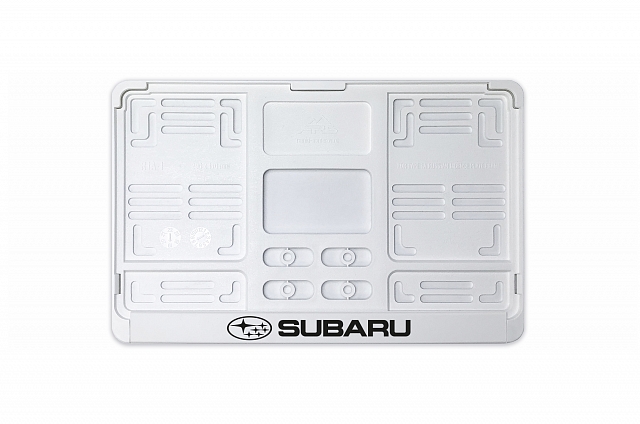 Рамка автомобильного номера квадратная 290 х 170 белая УФ-печать "Subaru"
