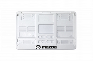 Рамка автомобильного номера квадратная 290 х 170 белая УФ-печать "Mazda"