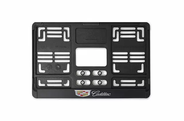 Рамка автомобильного номера квадратная 290 х 170 черная УФ-печать "Cadillac"