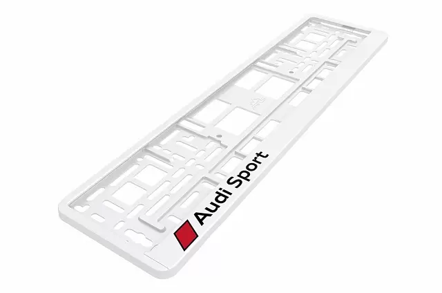 Рамка автомобильного номера УФ-печать Автостандарт белая "Audi Sport"