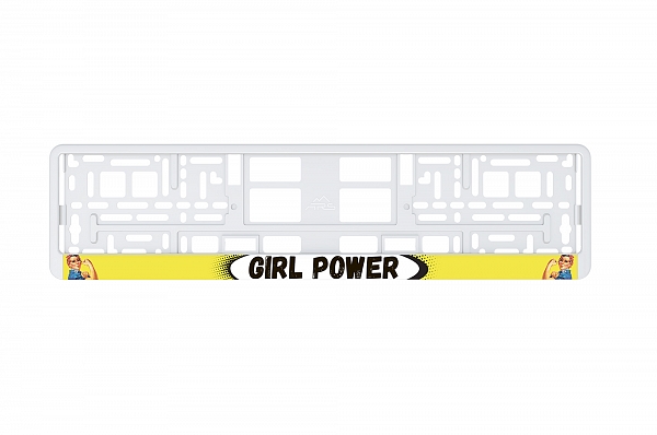 Рамка автомобильного номера УФ-печать Автостандарт белая "Girl Power"